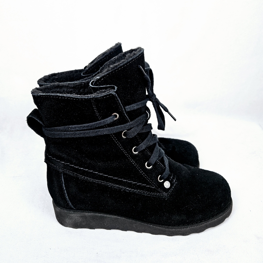 Bearpaw Krista Black Platform Wedge Lace Up Boots Black Size 7